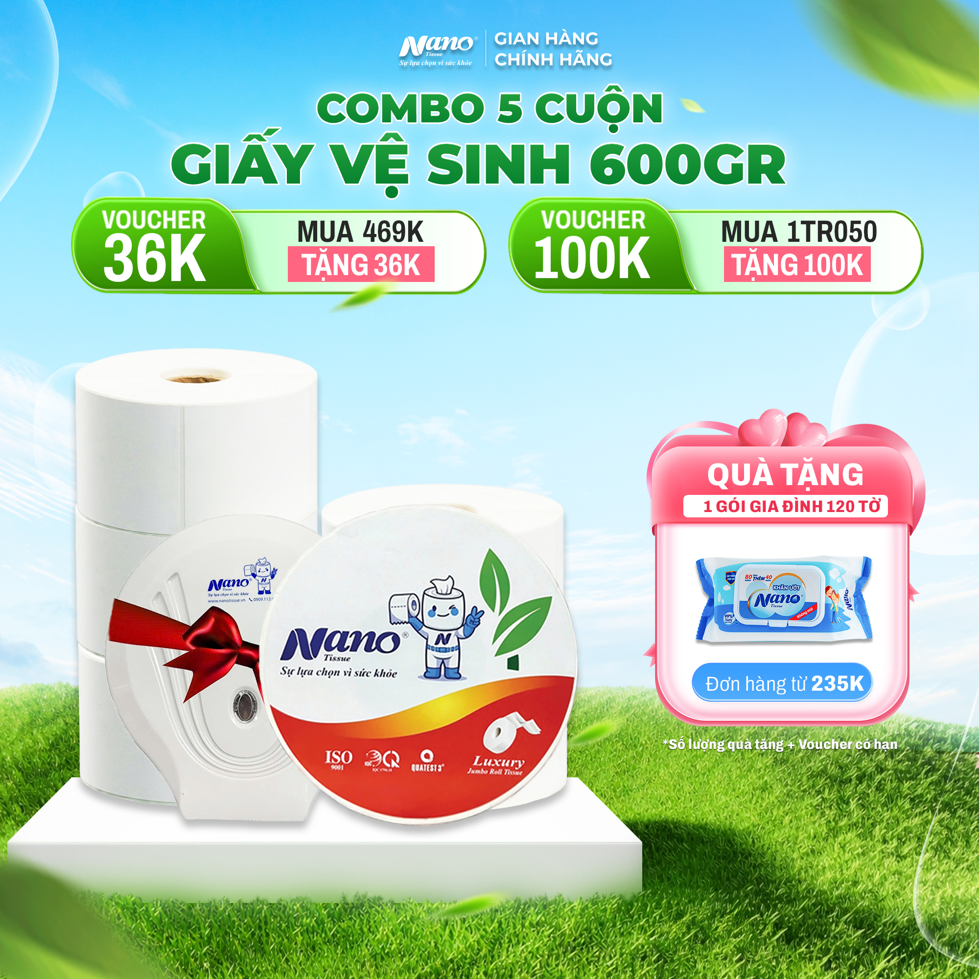 Giấy vệ sinh cuộn lớn 600g